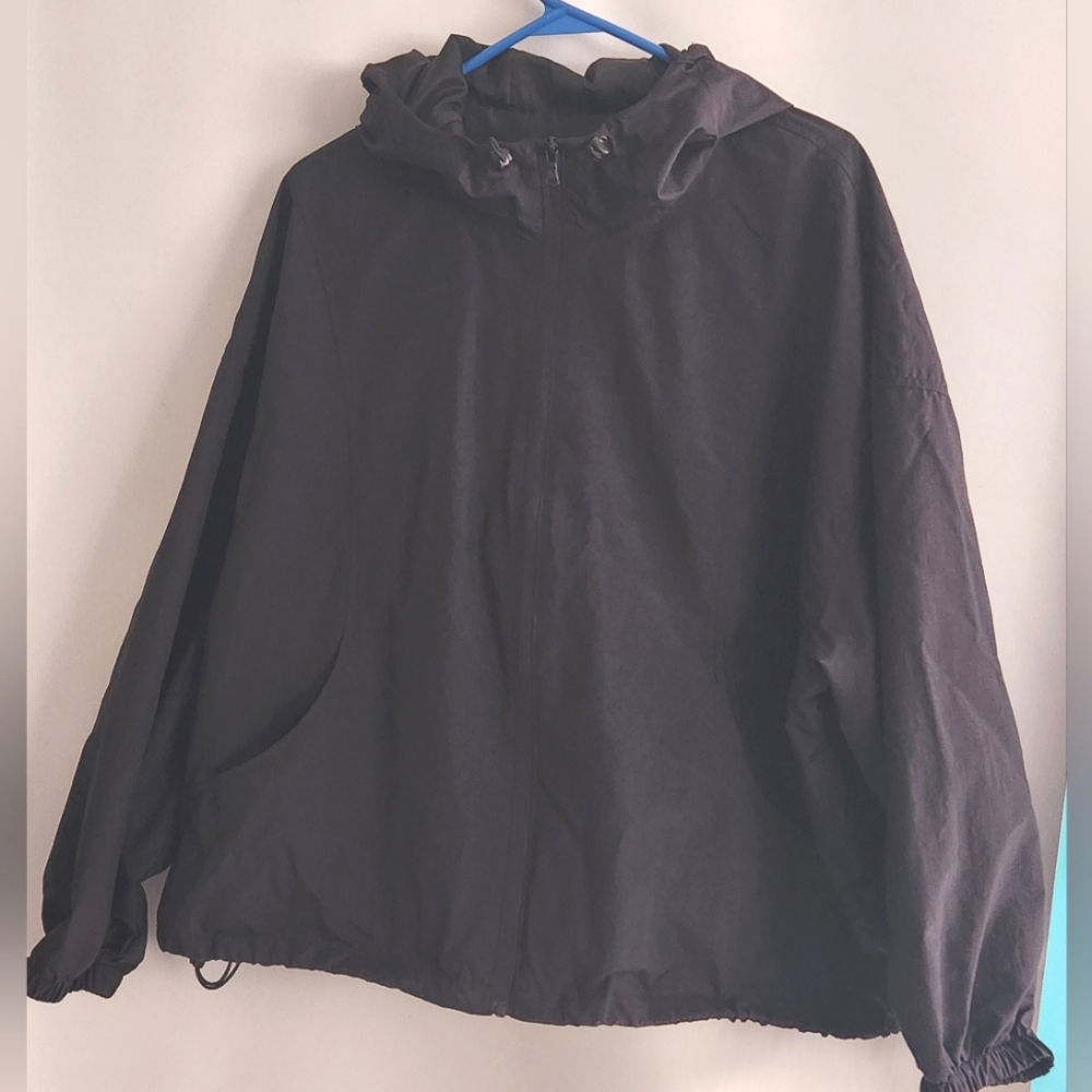 Old Navy Men Jacket Extra Large Black Nylon Blend Full Zip Hooded Windbreaker